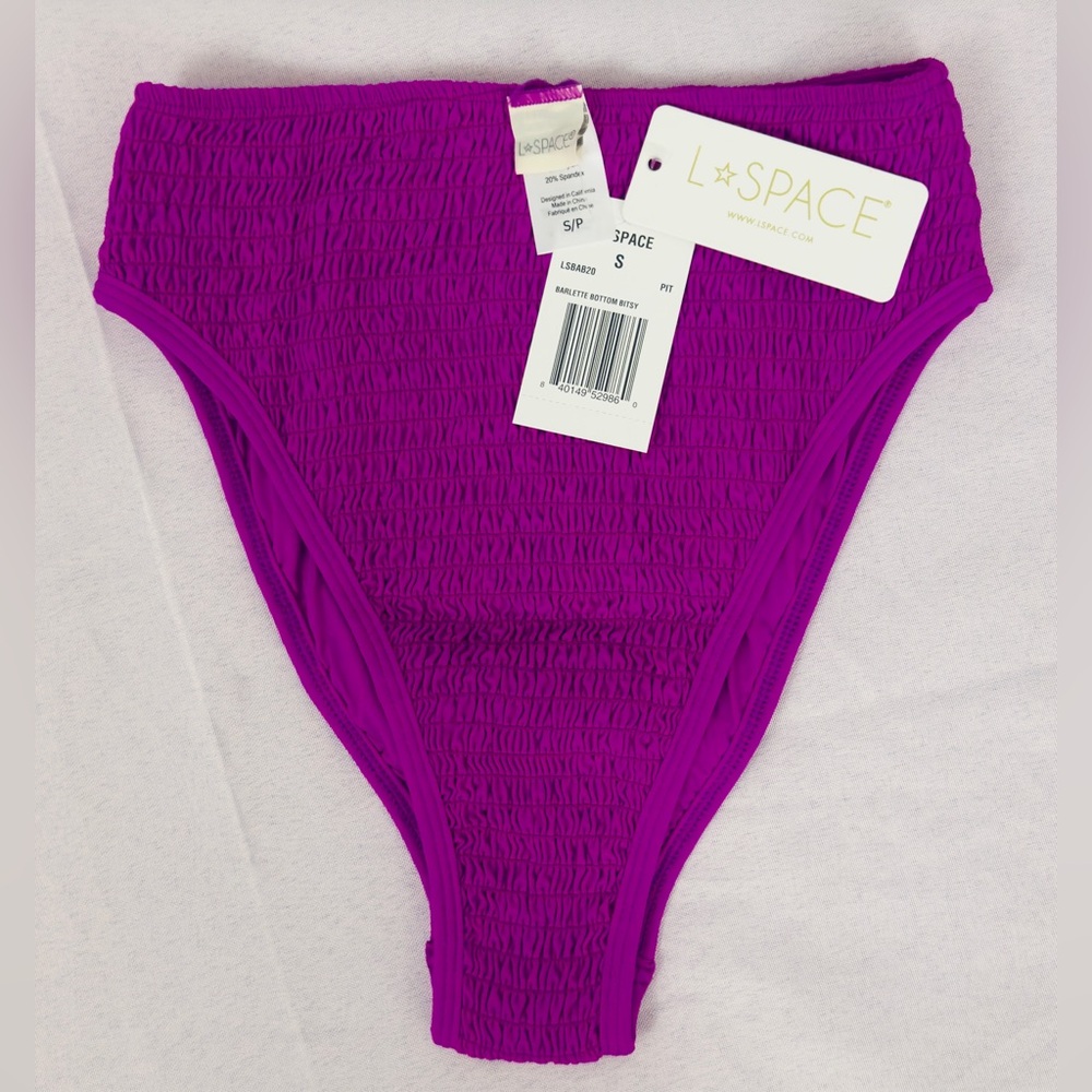 L*Space Bright Fuchsia Barlette Bitsy Cut Textured Bikini Bottom Small NWT